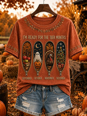 Women's autumn and winter theme pattern design casual short-sleeve T-shirt
