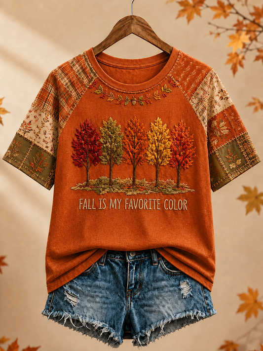 Women's Fall Is My Favorite Color Printed round neck short sleeve T-shirt