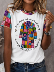 Women's She Is Clothed With Strength And Dignity Patchwork Print Country Music Legend Tribute Tee