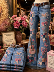 Women's Country Music Lover Floral  Art Printed Pants