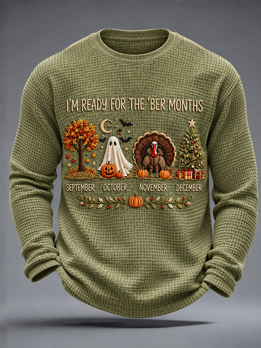 Men's Vintage I'm Ready For The 'ber Months Print Waffle Long Sleeve T-Shirt