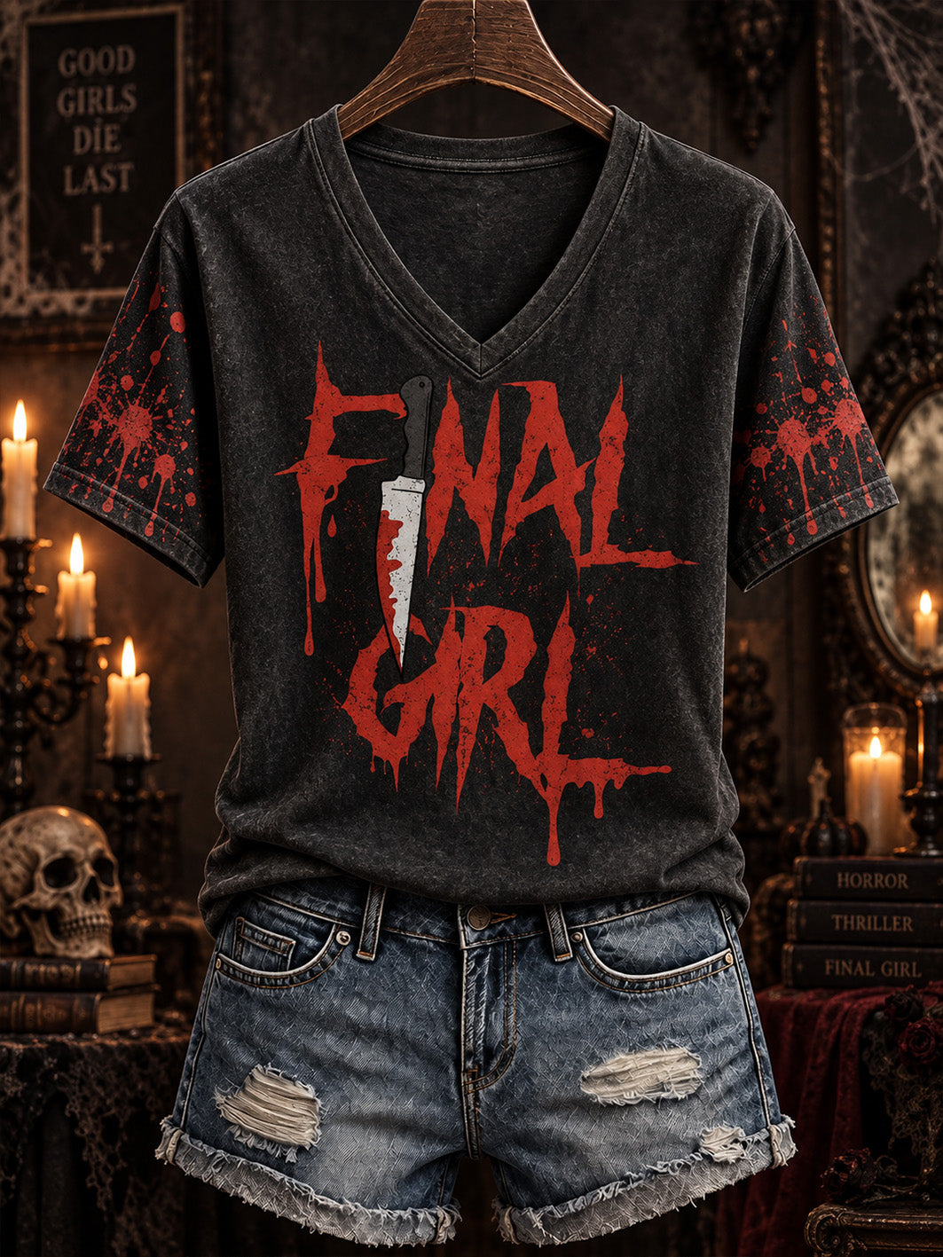 Women's Halloween-themed slogan print casual short-sleeve T-shirt