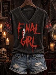 Women's Halloween-themed slogan print casual short-sleeve T-shirt