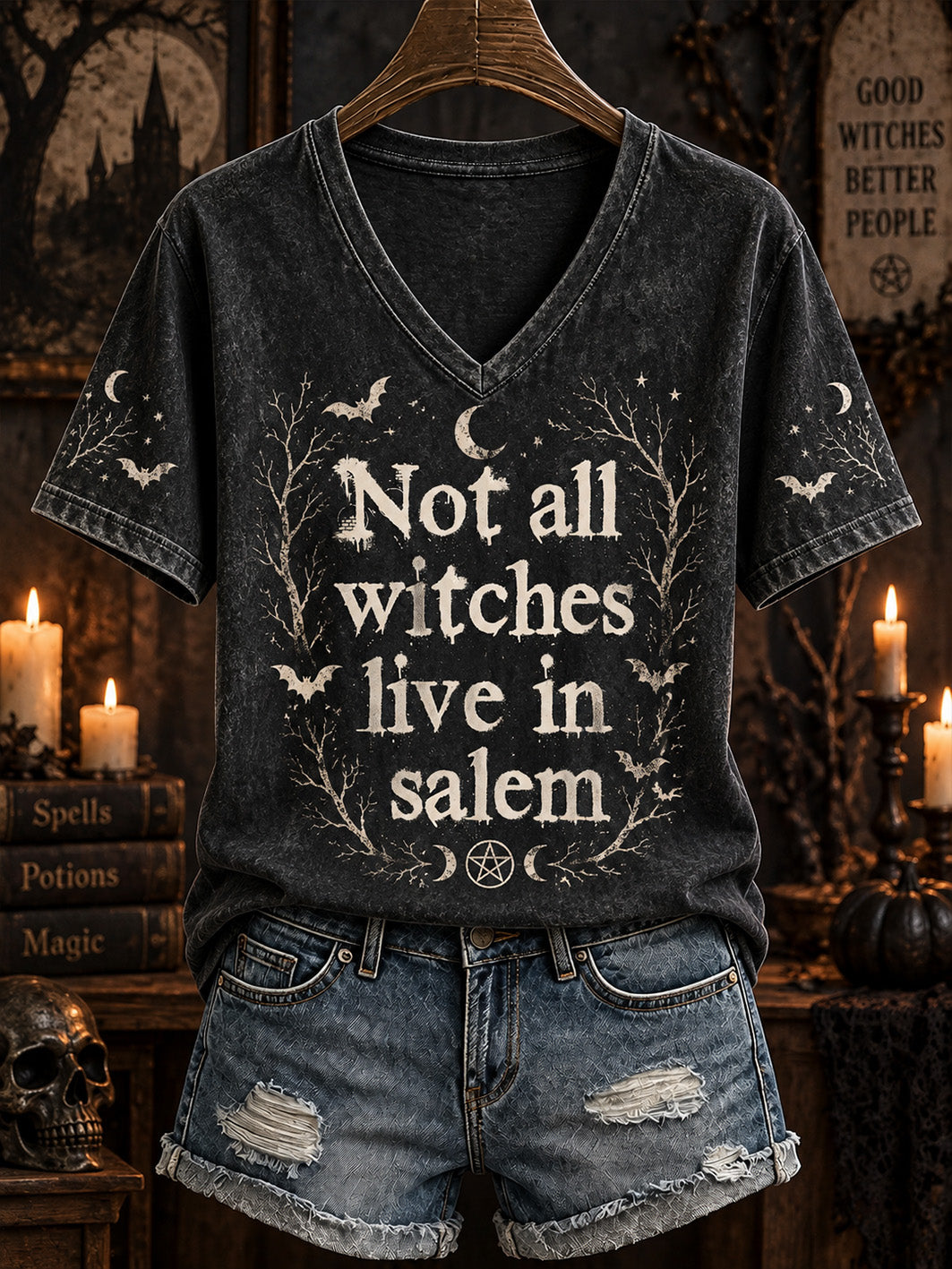 Women's Halloween-themed slogan print casual short-sleeve T-shirt