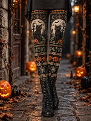 Women's Halloween Black Cat Print Leggings