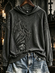 Women's Halloween Gothic Lace Bat Art Print Hoodie
